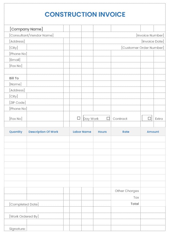 Sample Construction Invoice Template PSD template